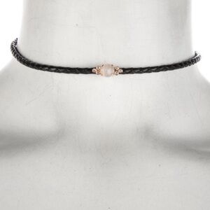 Jacquie Aiche Delicate Black Braided Leather Choker with Moonstone Accent